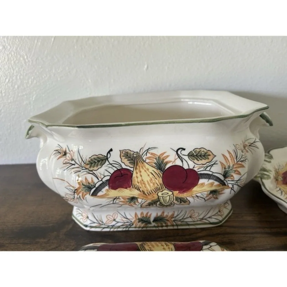 RARE 4-PC Royal Sealy Plum Harvest Soup Tureen Matching Platter Lid & Ladle 60's